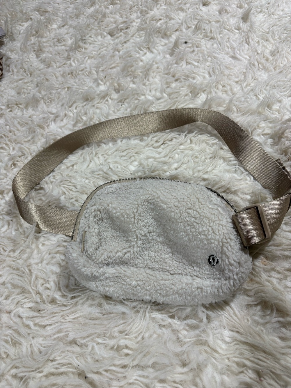 Lululemon Cream Sherpa Belt Bag with Champagne Strap